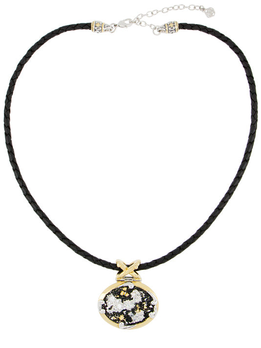 Black and Gold Pendant Necklace on Black Cord