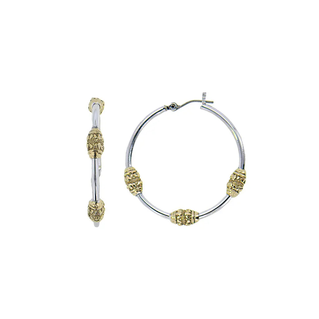 Beaded Collection - Two-Tone Tri-Bead Hoop Earrings John Medeiros Jewelry Collections