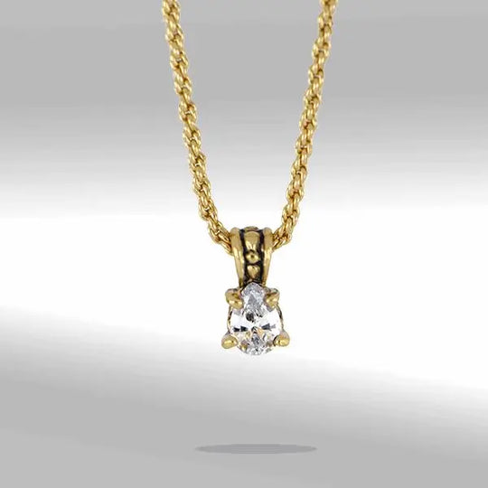 Beijos Collection - CZ Pear Shape Gold Prong Set Pendant Necklace John Medeiros Jewelry Collections