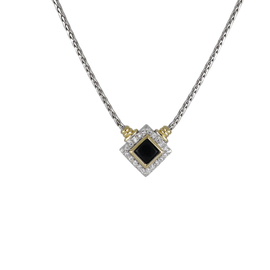 Blue Opal/Black Onyx Adjustable Diamond-Shaped Stone Two-Tone Necklace - With Pavé John Medeiros Jewelry Collections