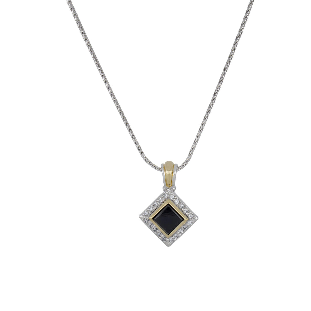 Blue Opal/Black Onyx Adjustable Diamond-Shaped Two-Tone Pendant Necklace - With Pavé John Medeiros Jewelry Collections