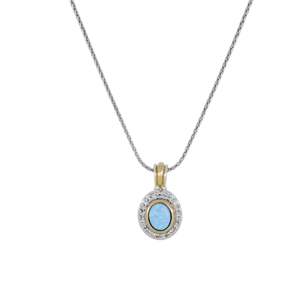 Blue Opal/Black Onyx Adjustable Oval-Shaped Two-Tone Pendant Necklace - With Pavé John Medeiros Jewelry Collections