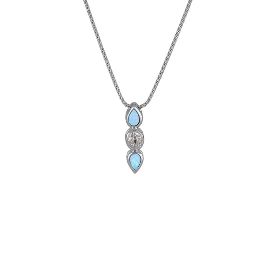 Blue Opal/Black Onyx Adjustable Two Pear-Shaped Stone Pendant Necklace - With Pavé John Medeiros Jewelry Collections