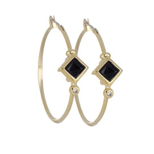 Black Onyx Collection - Diamond Shaped Stone Hoop Earring John Medeiros Jewelry Collections