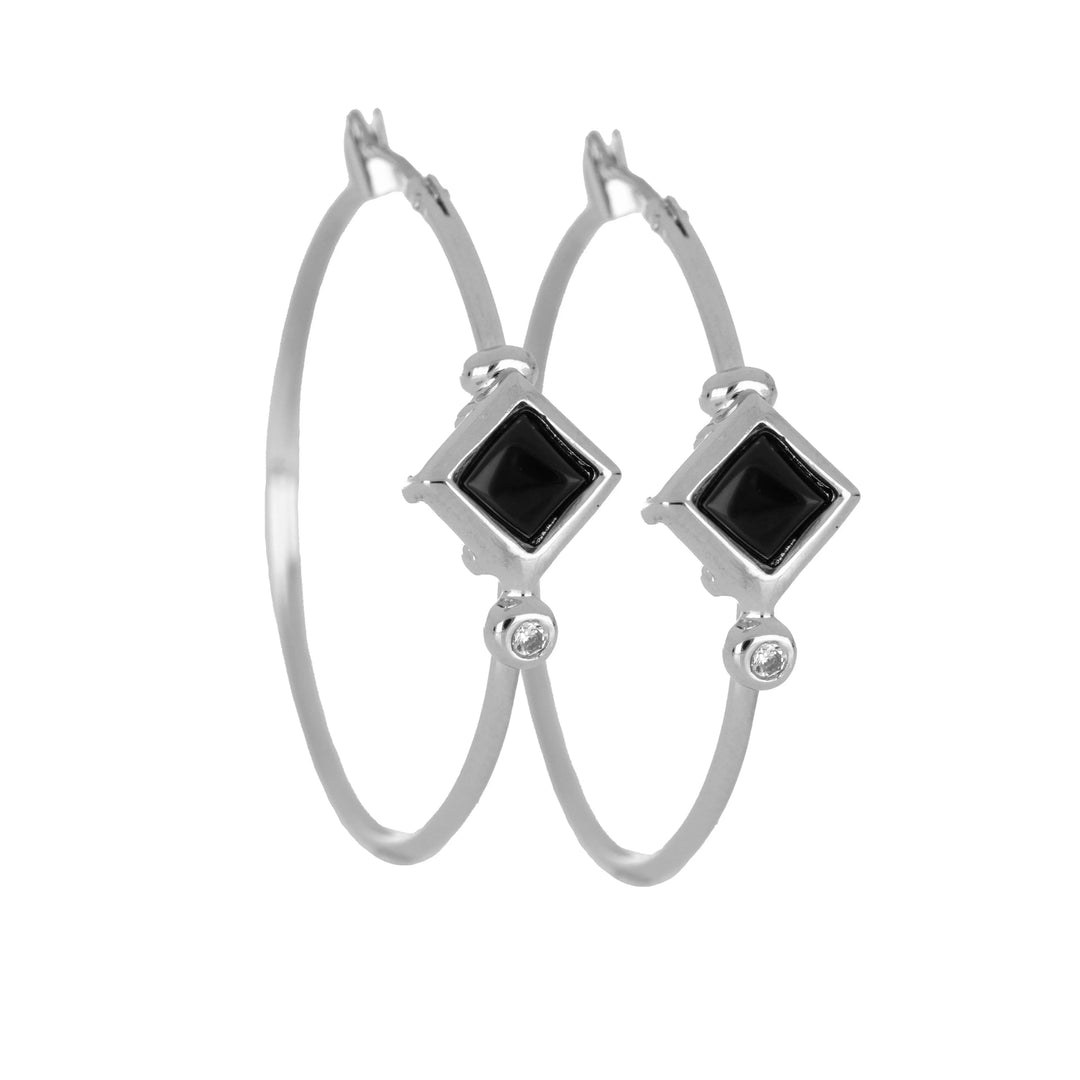 Black Onyx Collection - Diamond Shaped Stone Hoop Earring John Medeiros Jewelry Collections