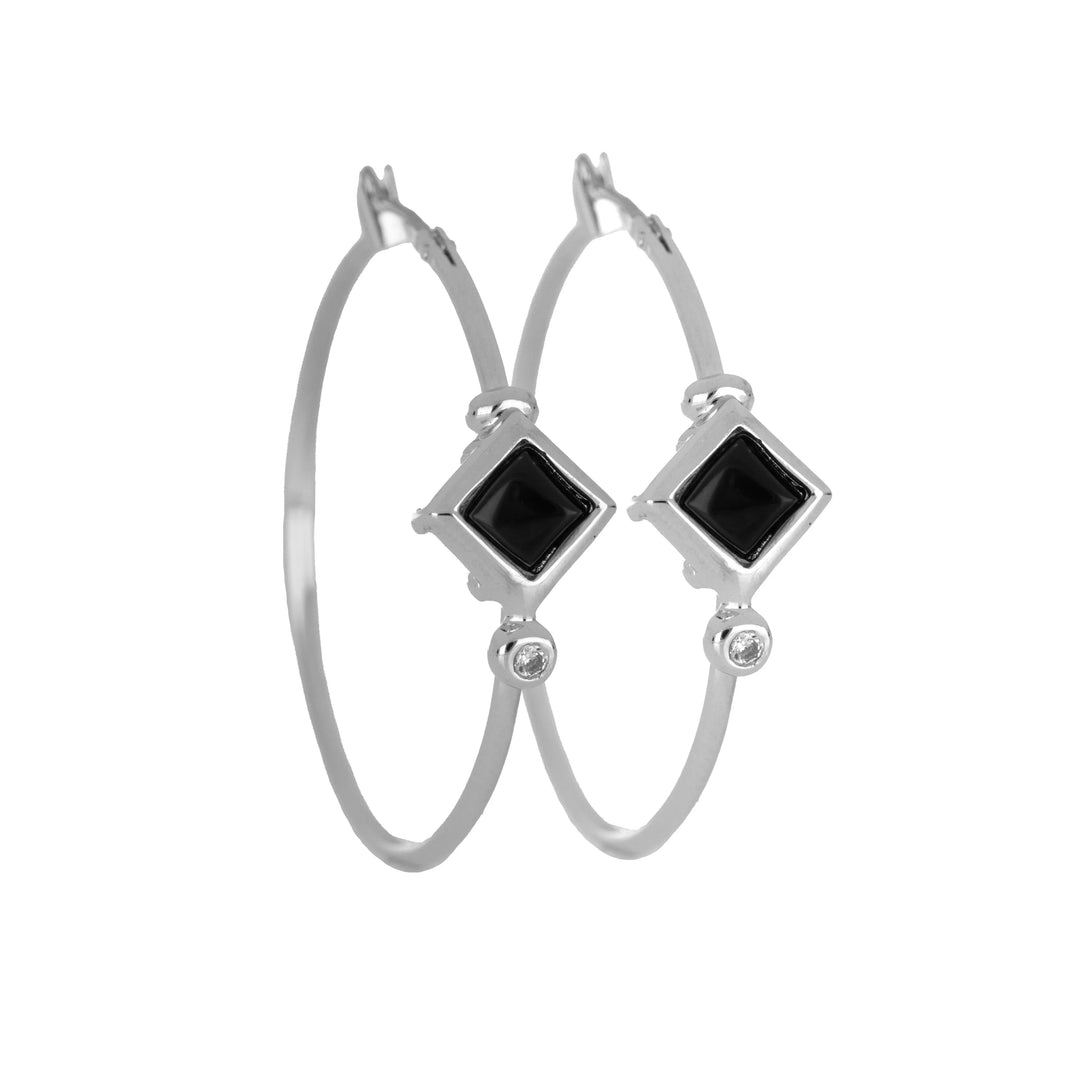 Black Onyx Collection - Diamond Shaped Stone Hoop Earring John Medeiros Jewelry Collections