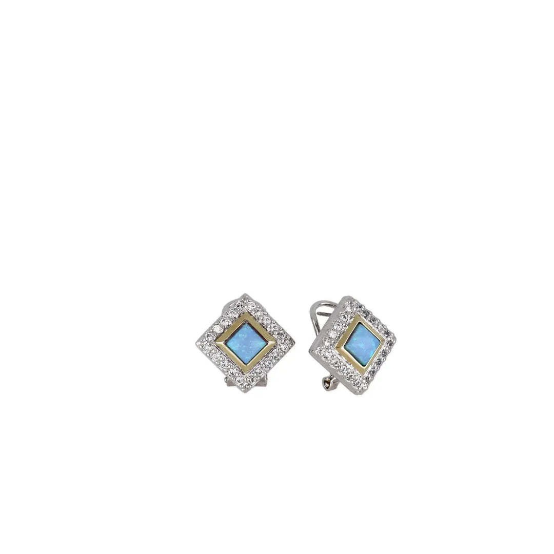 Blue Opal/Black Onyx Diamond-Shaped Two-Tone Omega Earrings John Medeiros Jewelry Collections