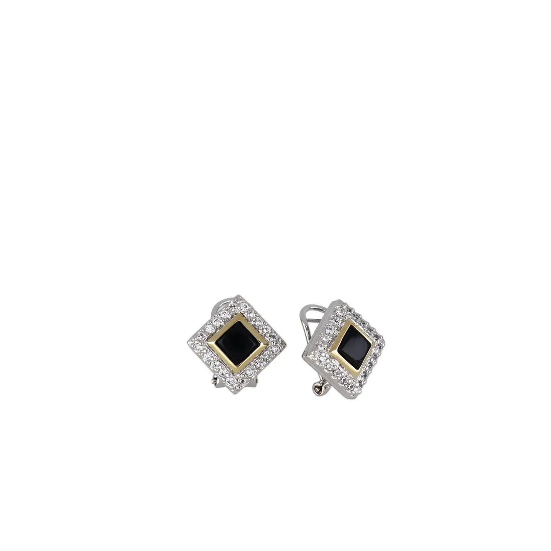 Blue Opal/Black Onyx Diamond-Shaped Two-Tone Omega Earrings John Medeiros Jewelry Collections