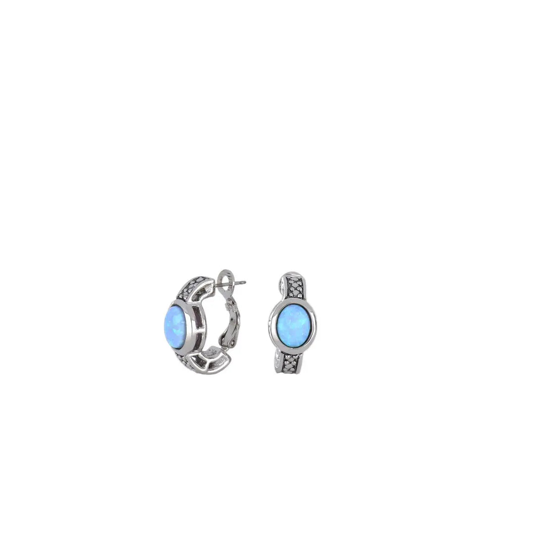 Blue Opal/Black Onyx Oval-Shaped Huggy Earrings John Medeiros Jewelry Collections