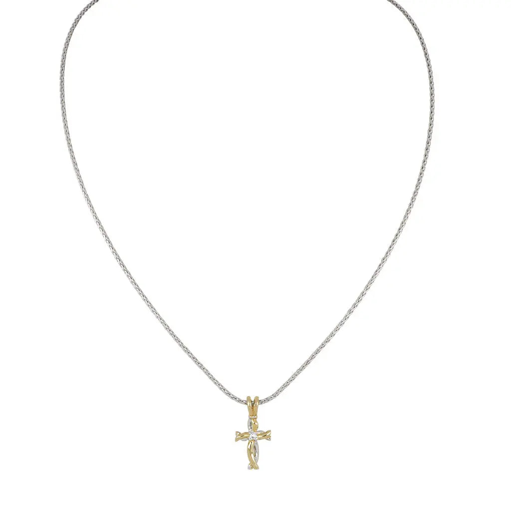 Celebration Collection - Small Two-Tone Twist Cross with Center Stone John Medeiros Jewelry Collections