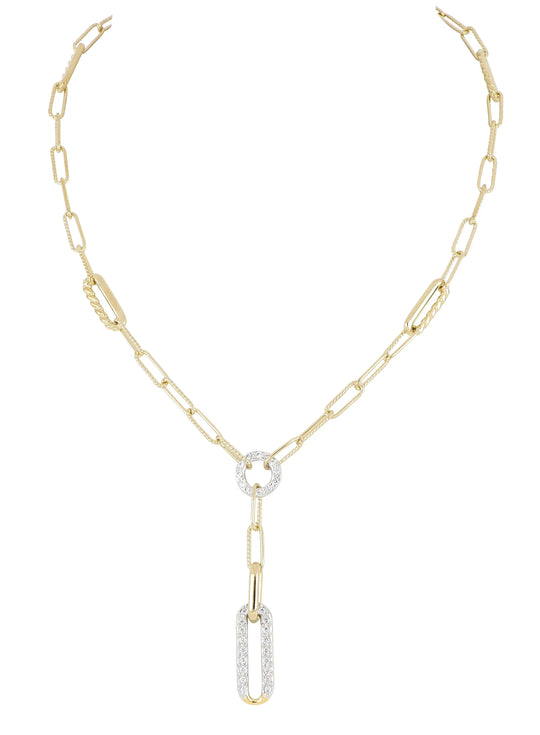 Diamante - Circle with Pavé Link Y Gold Necklace John Medeiros Jewelry Collections