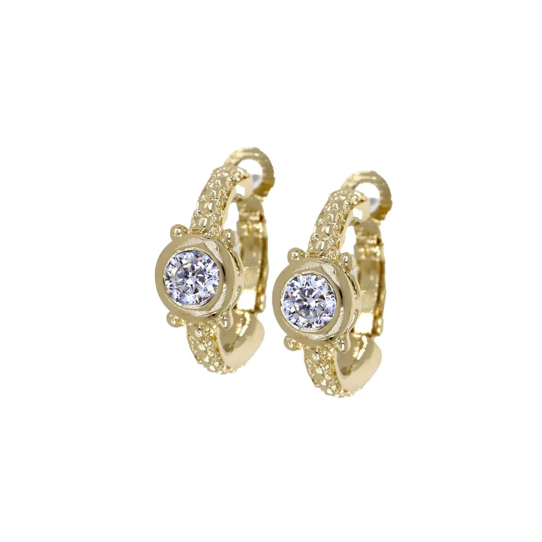 Gilded Collection Round Bezel Set Hoop Earring