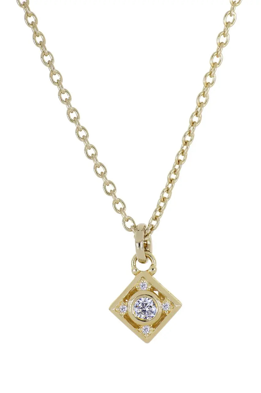 Gilded Collection Diamond Shape Pendant 6MM W/ CZs 16" Chain