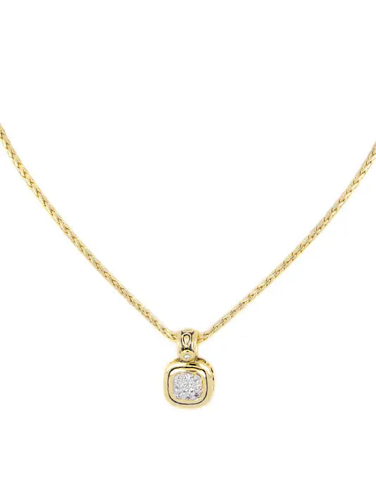 Nouveau Collection - Cushion Pavé Gold Pendant with Chain John Medeiros Jewelry Collections