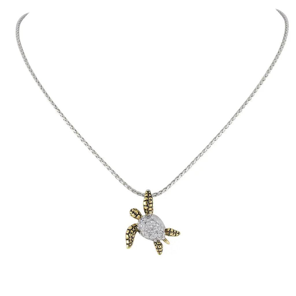 Ocean Images Collection - Pavé and Gold Small Turtle Pendant Necklace John Medeiros Jewelry Collections