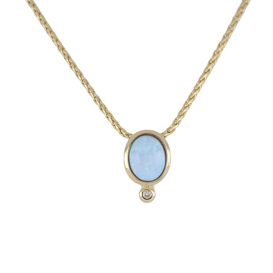 Opalas do Mar Collection - Blue Oval Opal Pendant with CZ on 16-18” Chain John Medeiros Jewelry Collections