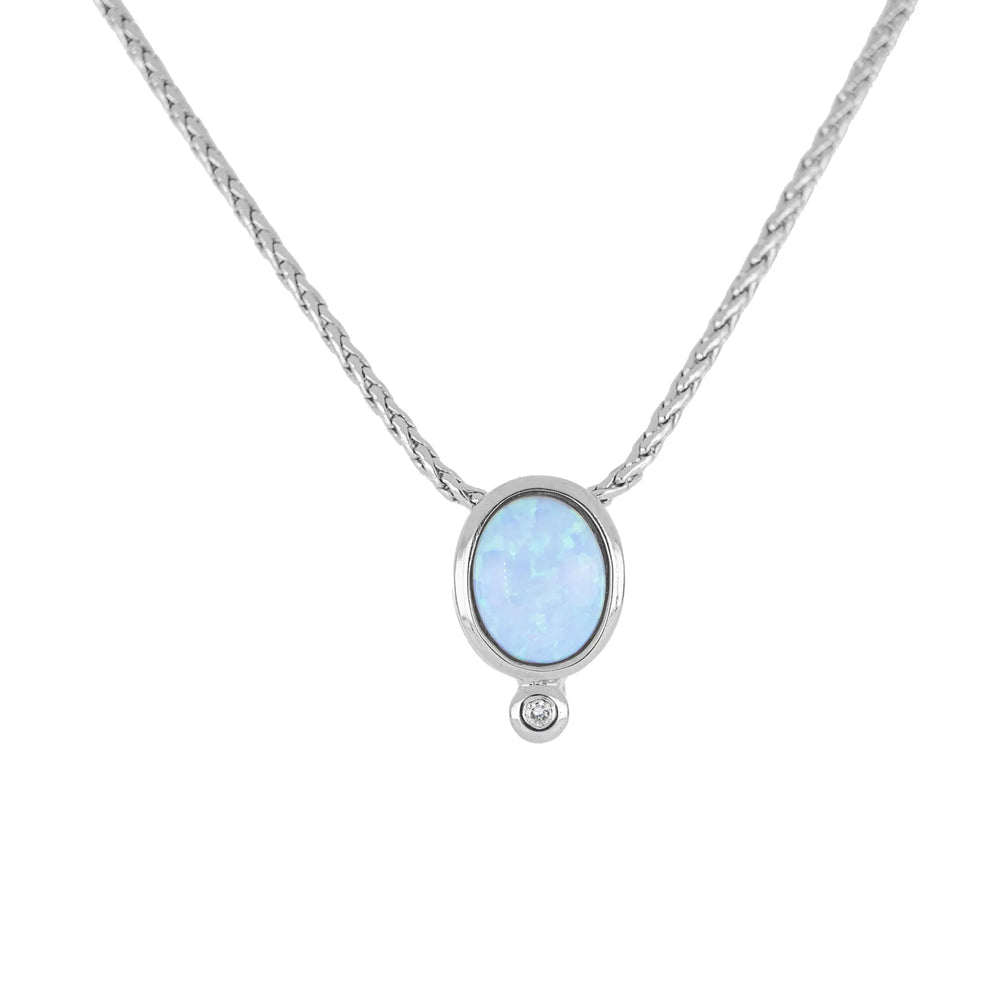 Opalas do Mar Collection - Blue Oval Opal Pendant with CZ on 16-18” Chain John Medeiros Jewelry Collections