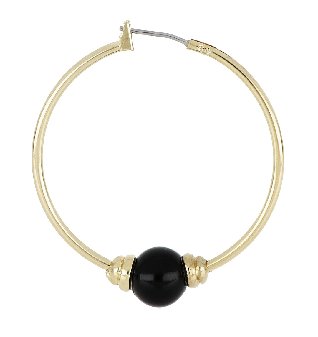 Pérola Collection - Black Onyx Large Hoop Gold Earrings John Medeiros Jewelry Collections