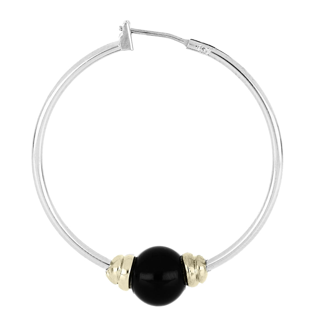 Pérola Collection - Black Onyx Large Hoop Two-Tone Earrings John Medeiros Jewelry Collections