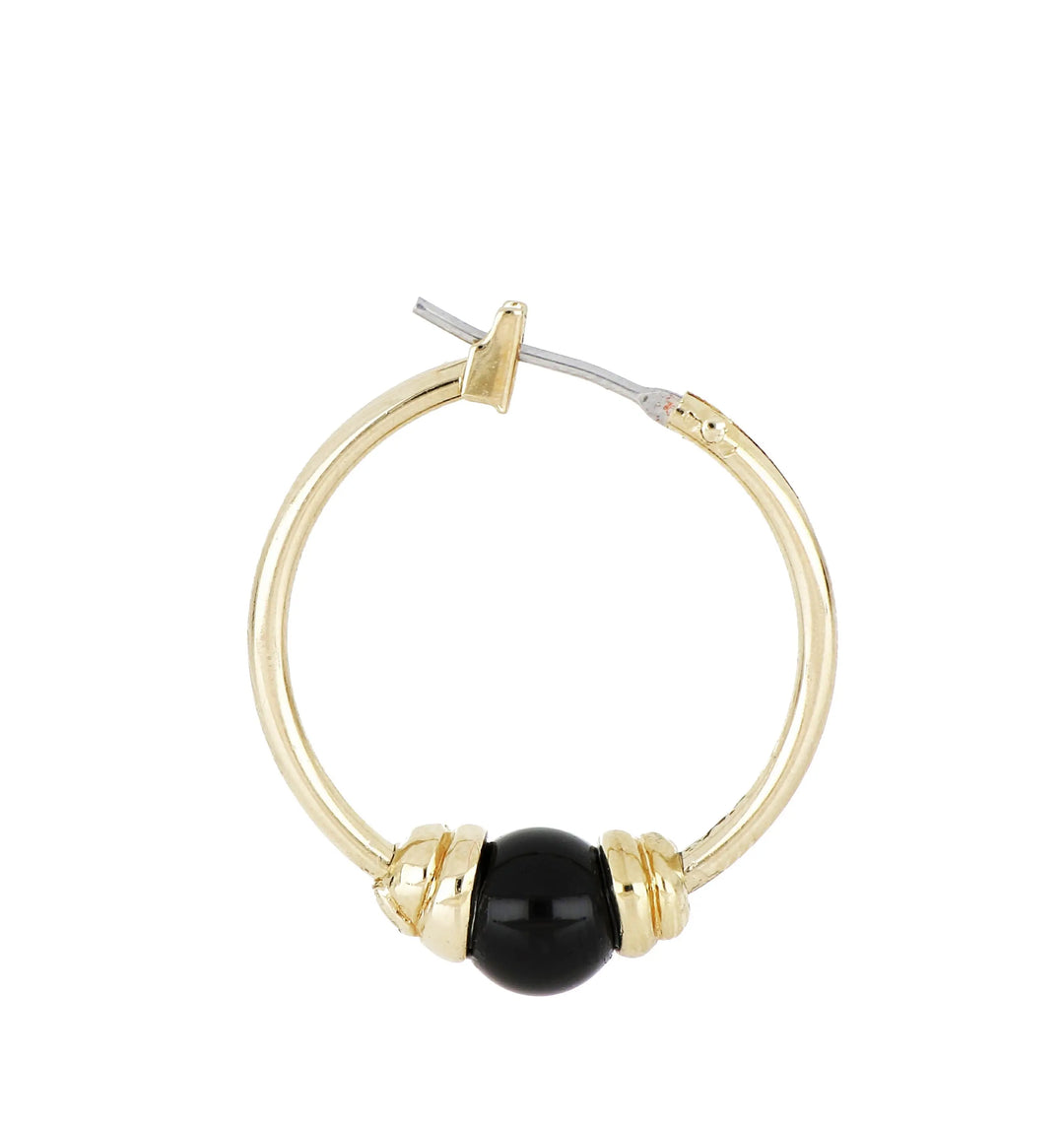 Pérola Collection - Black Onyx Small Hoop Gold Earrings John Medeiros Jewelry Collections