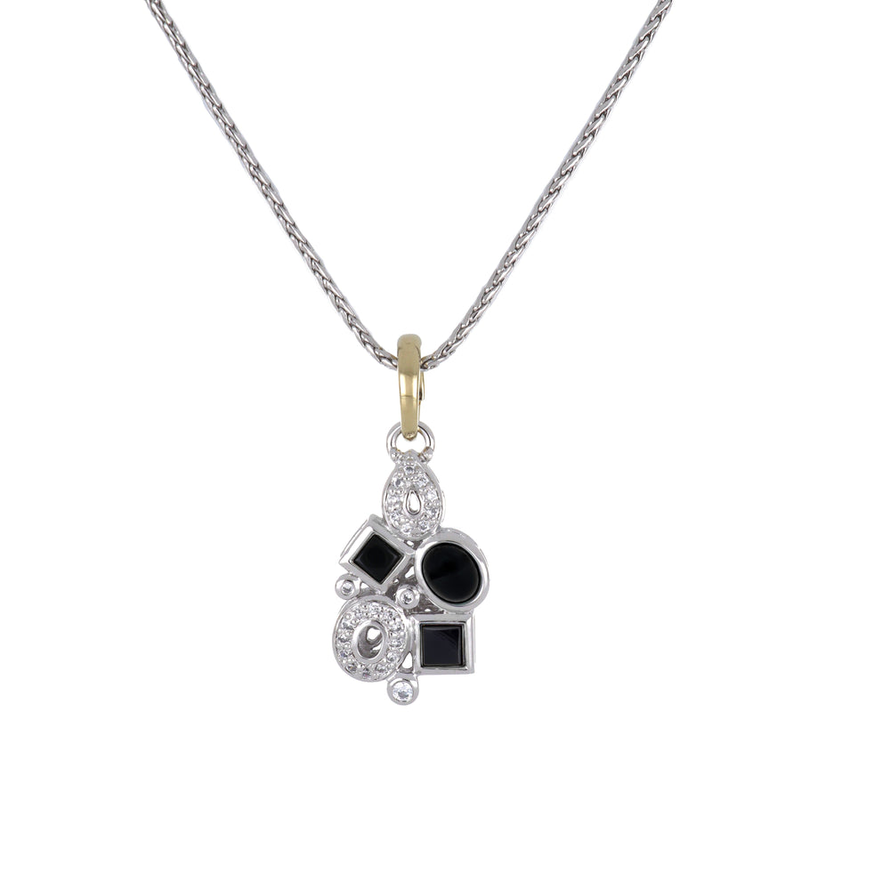 Blue Opal/Black Onyx Adjustable 3 Stone Two-Tone Pendant Necklace - With Pavé John Medeiros Jewelry Collections