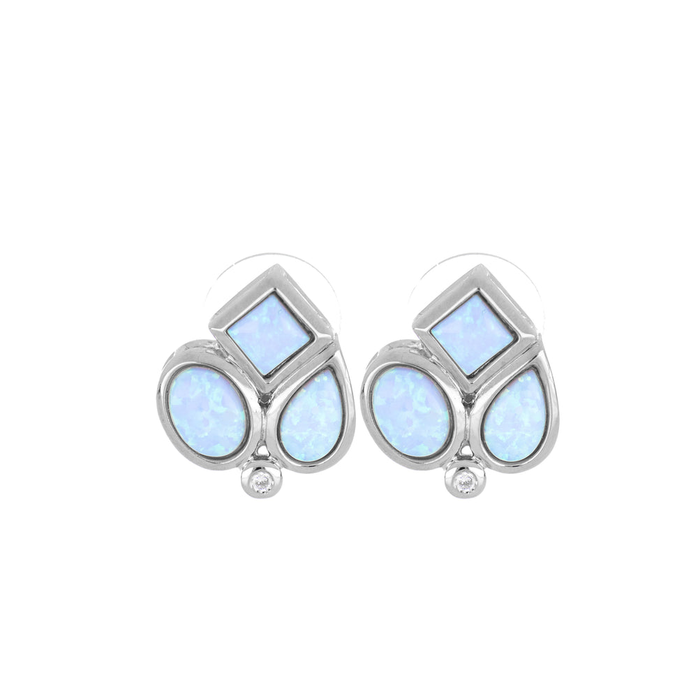 Opalas do Mar Collection - 3 Blue Opal with CZ Post Earrings John Medeiros Jewelry Collections