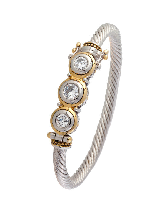 Beijos Three Stone CZ Wire Bracelet